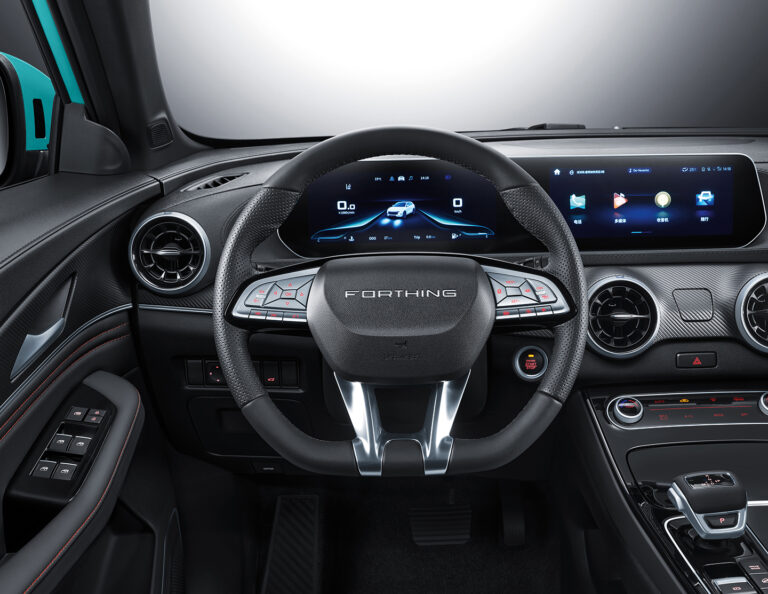 T5 EVO multifunctional steering wheel with Forthing logo and control buttons