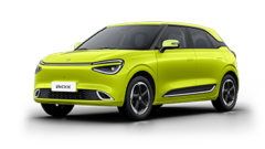 Dongfeng Box pilsētas elektroauto dzeltenā krāsā uz caurspīdīgā fona