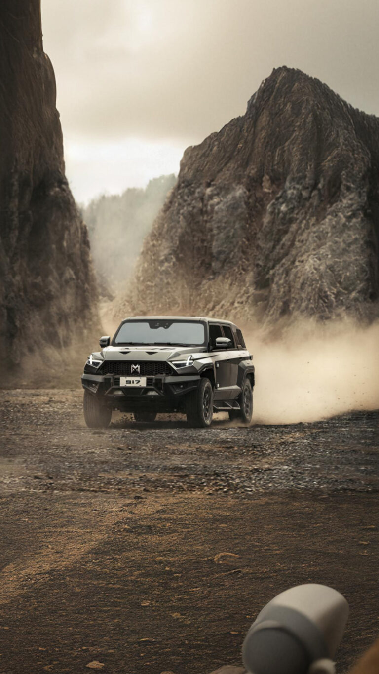 M-Hero against mountains, side view